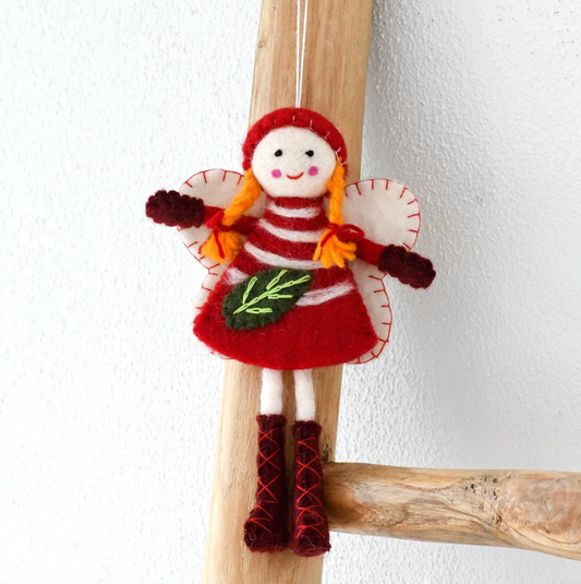 Felt Christmas Fairy with a Red Dress