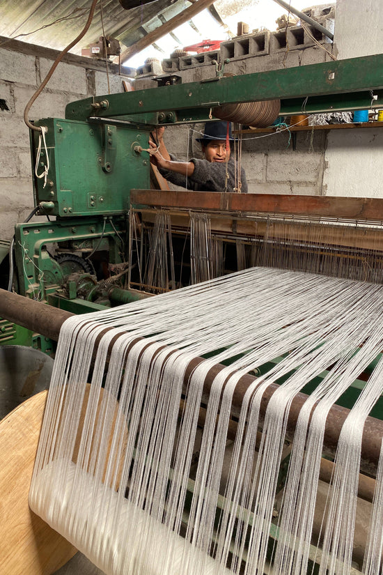 Threads stretched for weaving