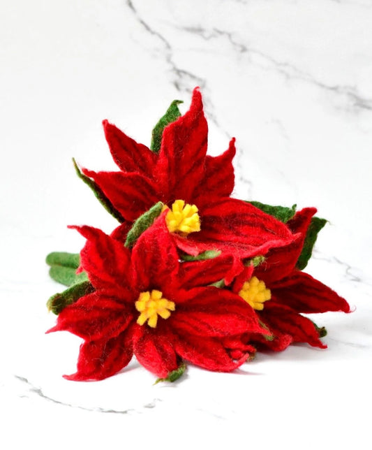 Silk Red Poinsettia Flower Set