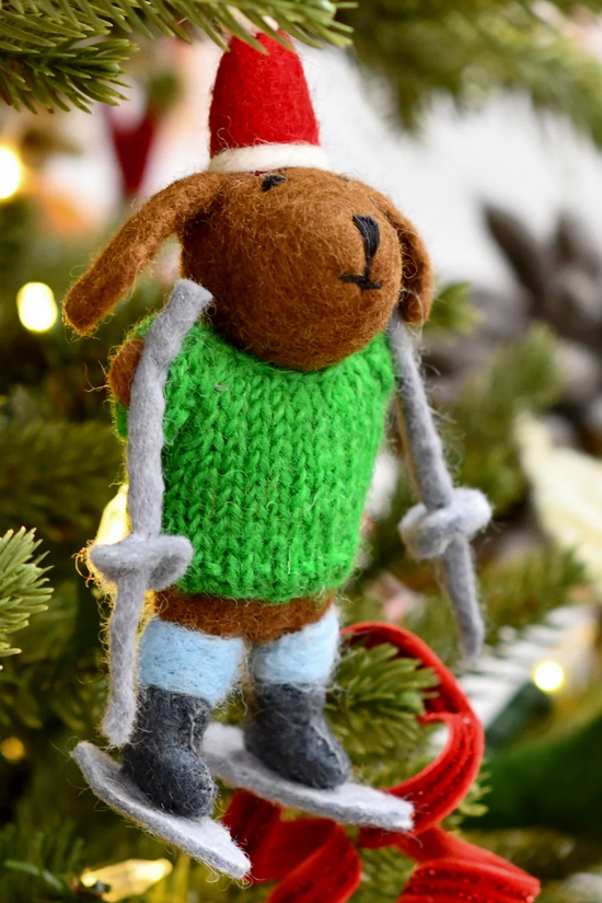Felted Wool Christmas Skiing Dog