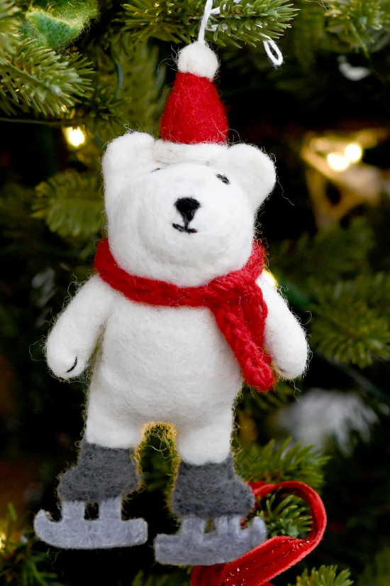 Felt Polar Bear Christmas with Ice Skates