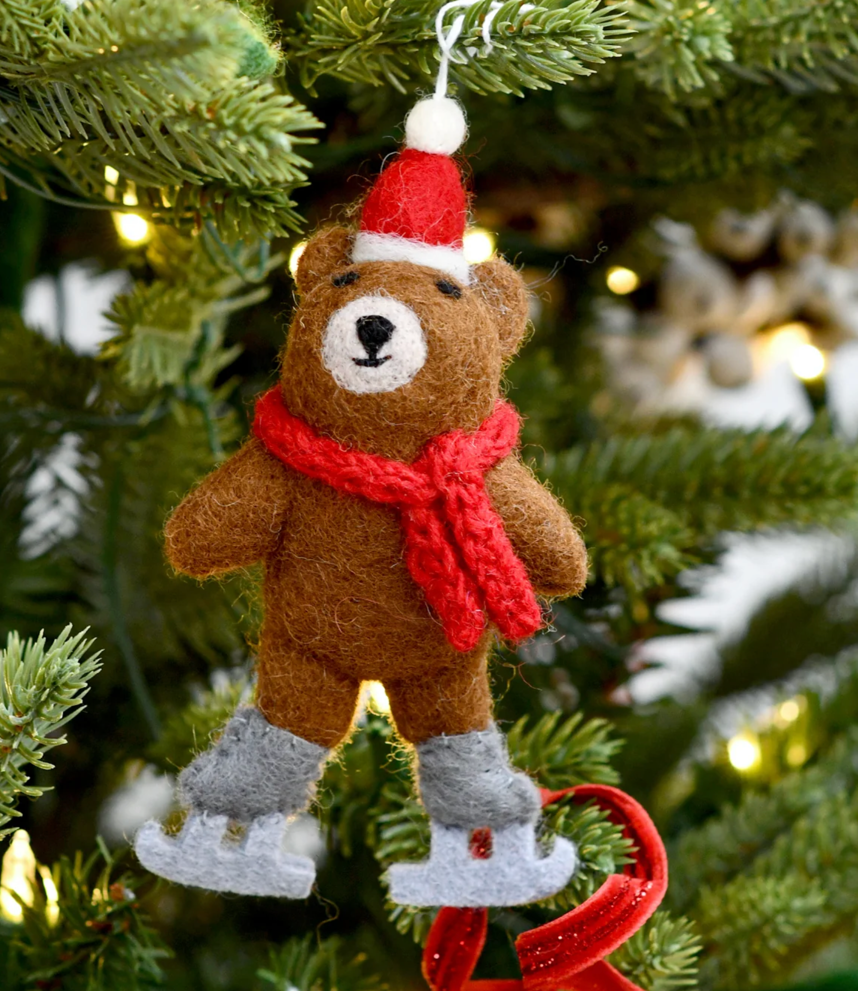 Christmas Bear with Ice Skates - Hanging Ornament