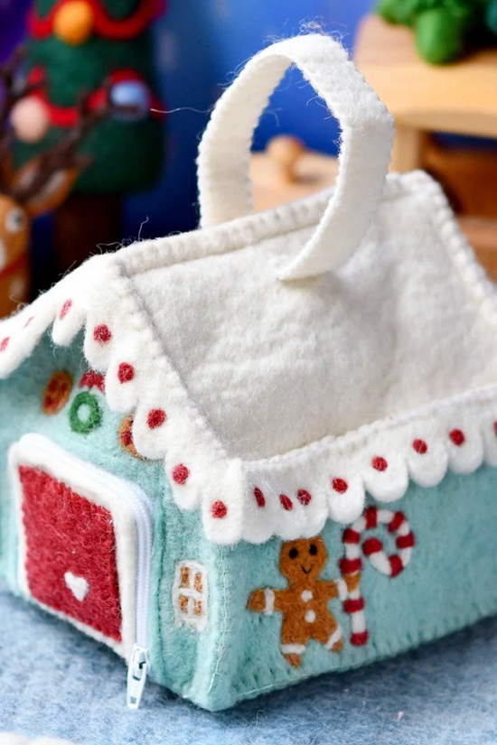 Felt Gingerbread Blue House Bag