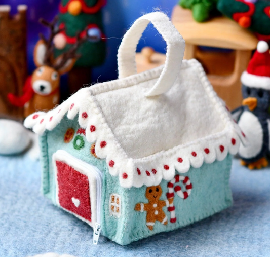 Felt Gingerbread Blue House Bag
