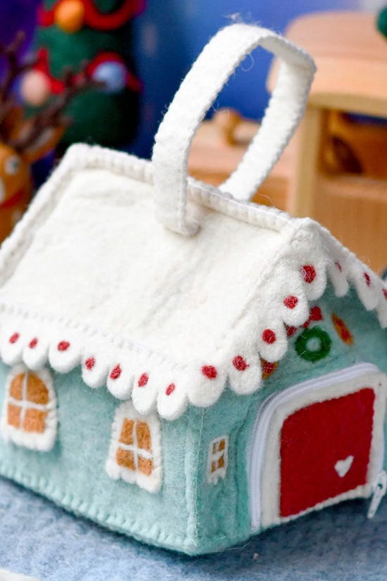 Handcrafted Gingerbread Blue House Bag