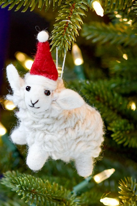 White Felt Sheep Christmas Ornament