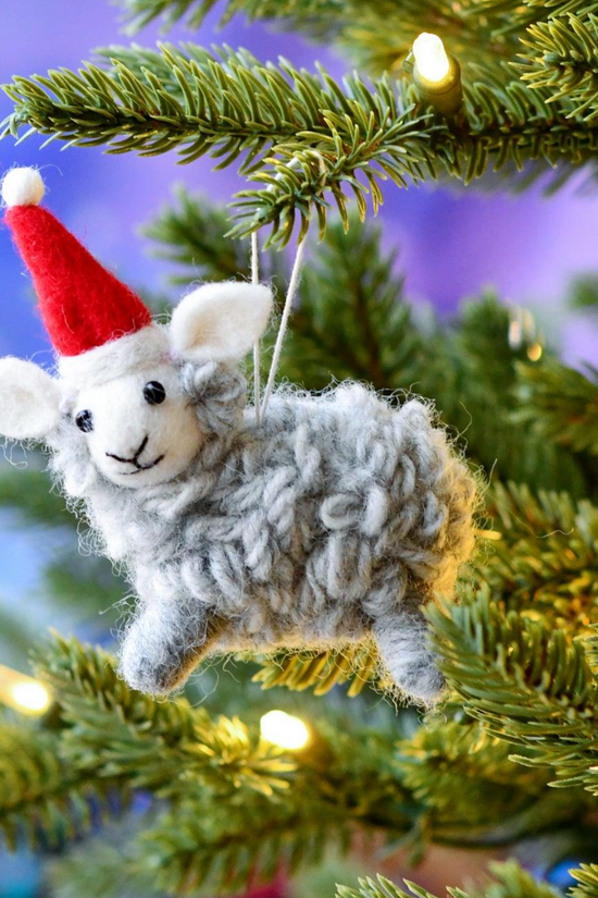 Wool Felt Grey Sheep Christmas Ornament