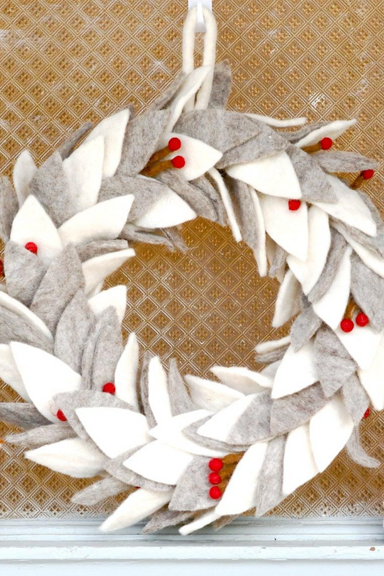 Grey and White Leaves Christmas Wreath