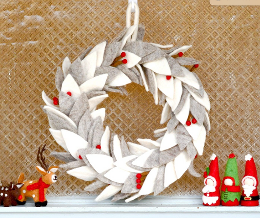 Grey and White Leaves Christmas Wreath