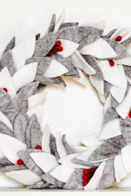 Grey and White Leaves Christmas Wreath