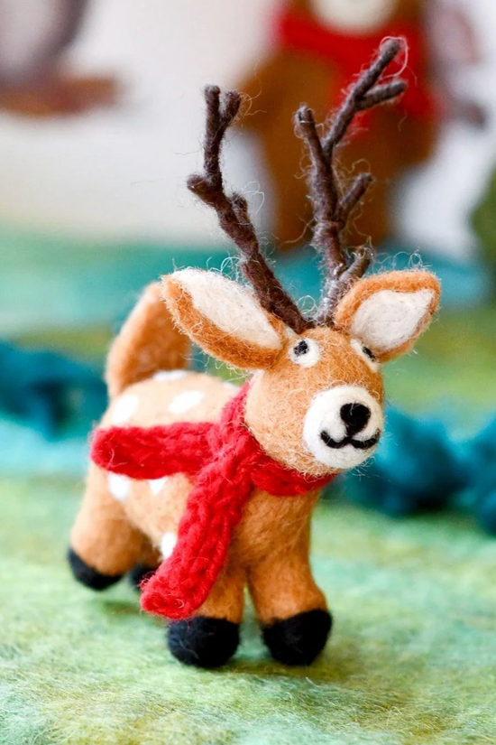 Felt Reindeer Toy with a Red Scarf