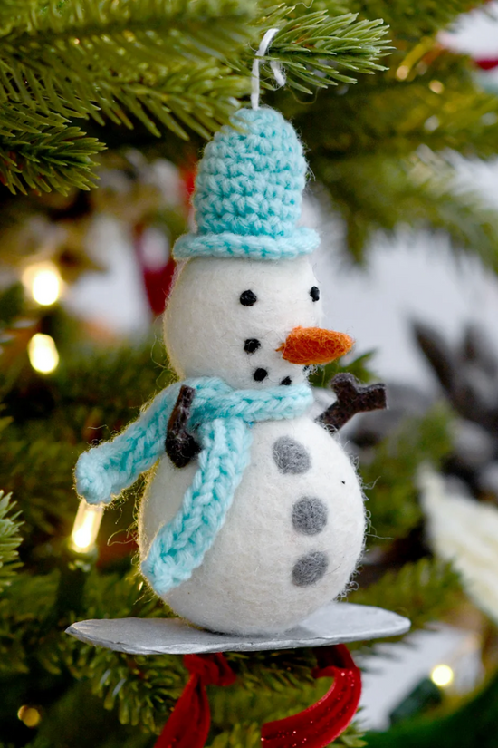 Handmade felt Snowman on Snowboard