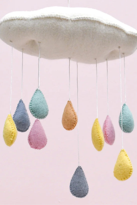3D Cloud with Pastel Raindrops Mobile