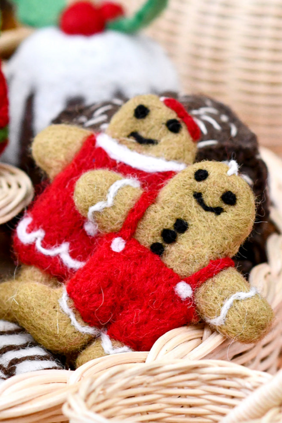 Pair of Christmas Gingerbread Wool Ornaments