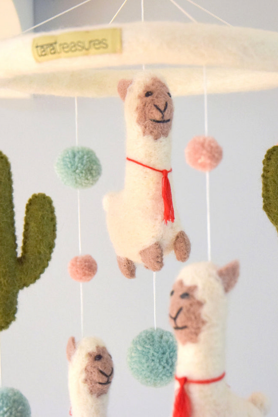 Wool Felt Llama Nursery Mobile