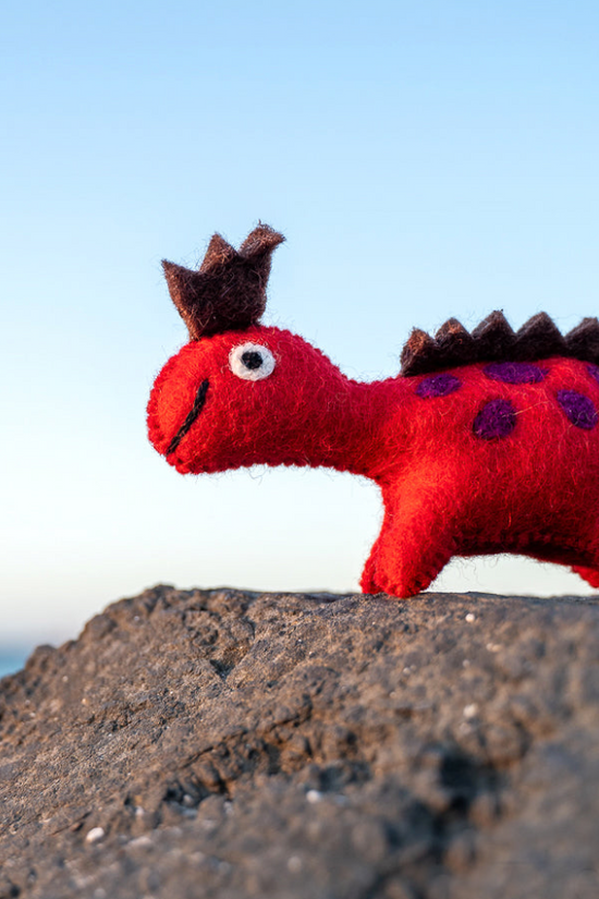 Handmade Felt Red Dinosaur