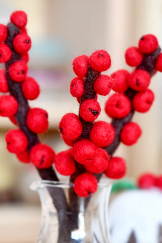 Felt Red Winter Berries Flowers