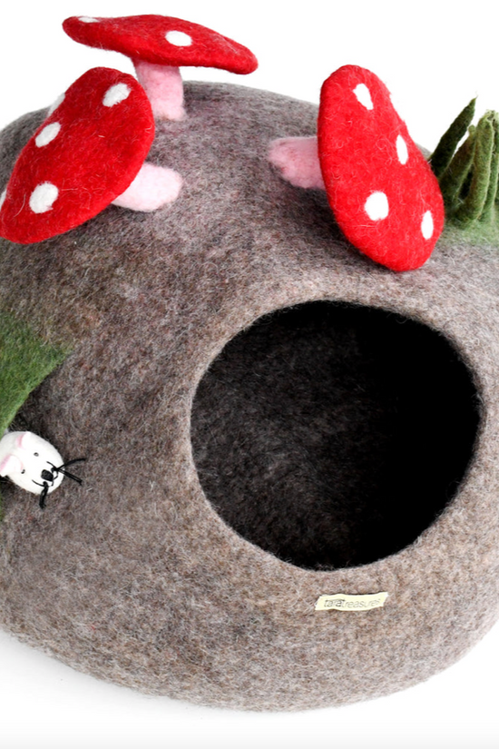 Handmade Felt Toadstool Cave with Mouse