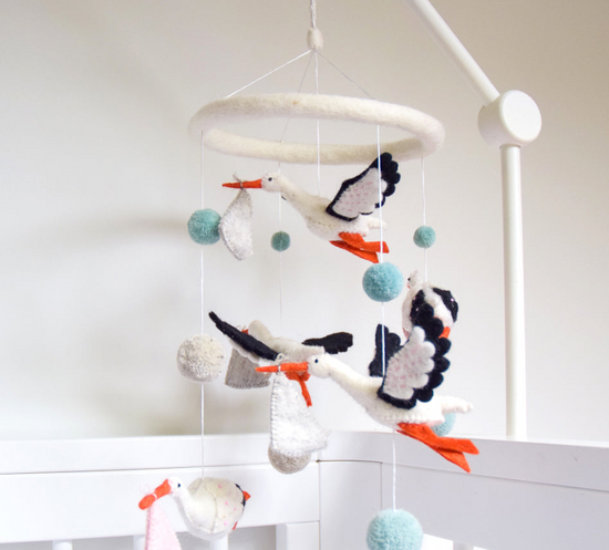 Handmade Felt Stork Mobile
