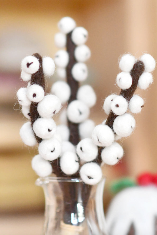 Wool White Winter Berries Handmade Flower