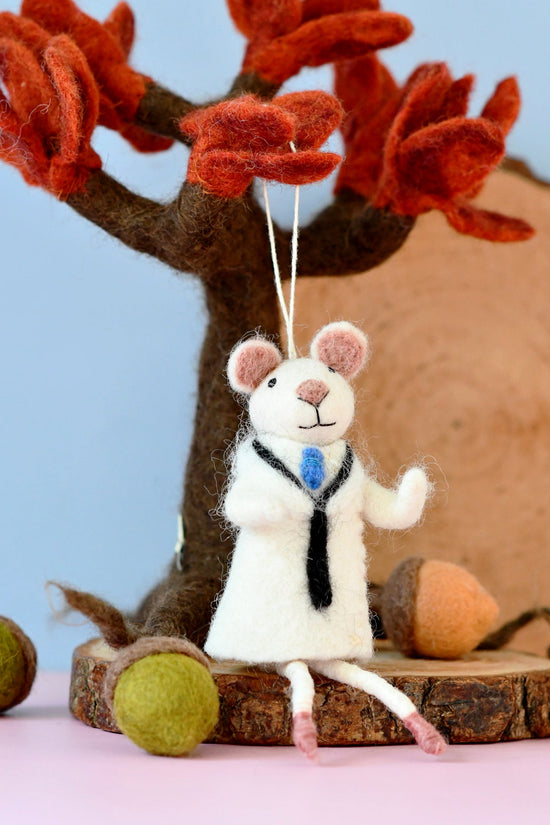 Handcrafted Wool Christmas Mouse Ornament