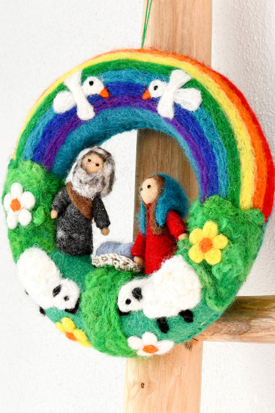 Organic Felt Christmas Rainbow Nativity Wreath